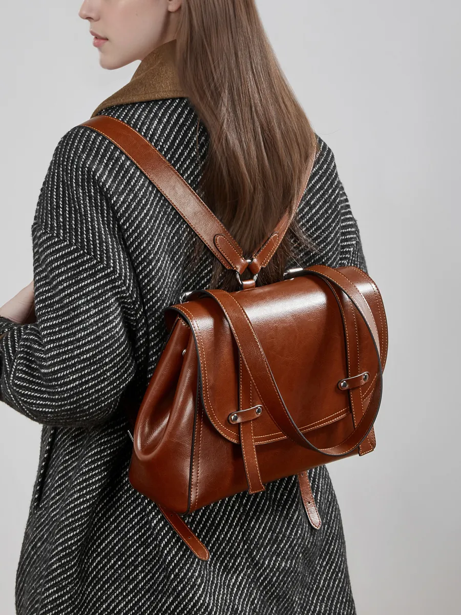Cartera Alforja de cuero vacuno encerado, color negro